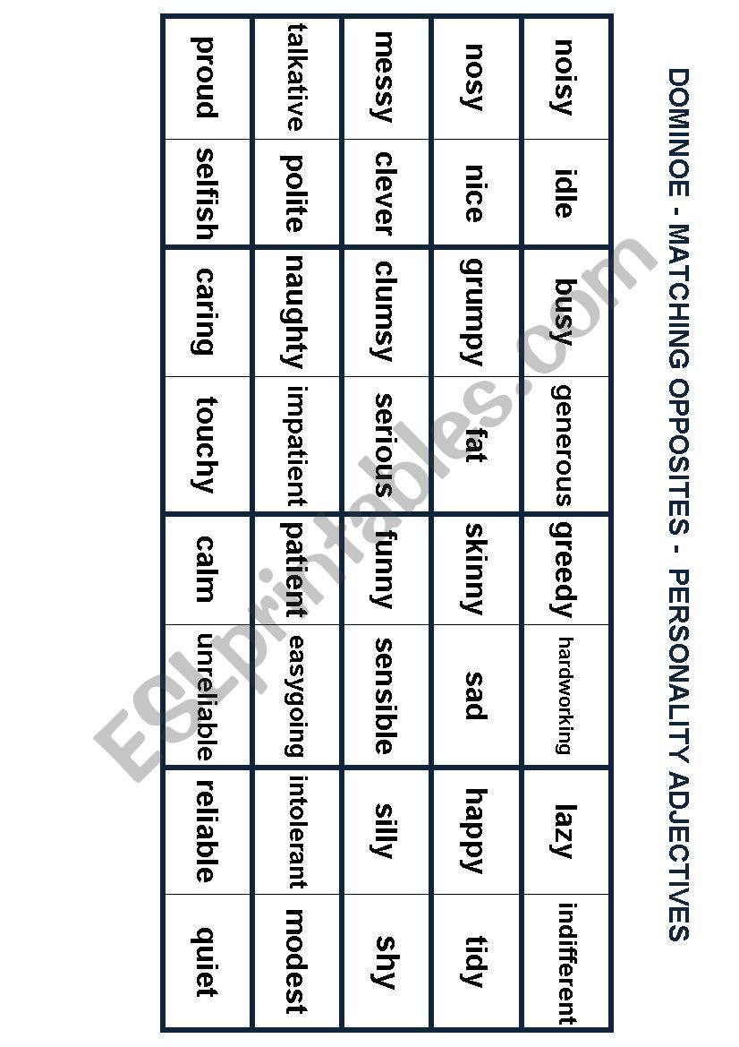 Matching opposites - personality adjectives