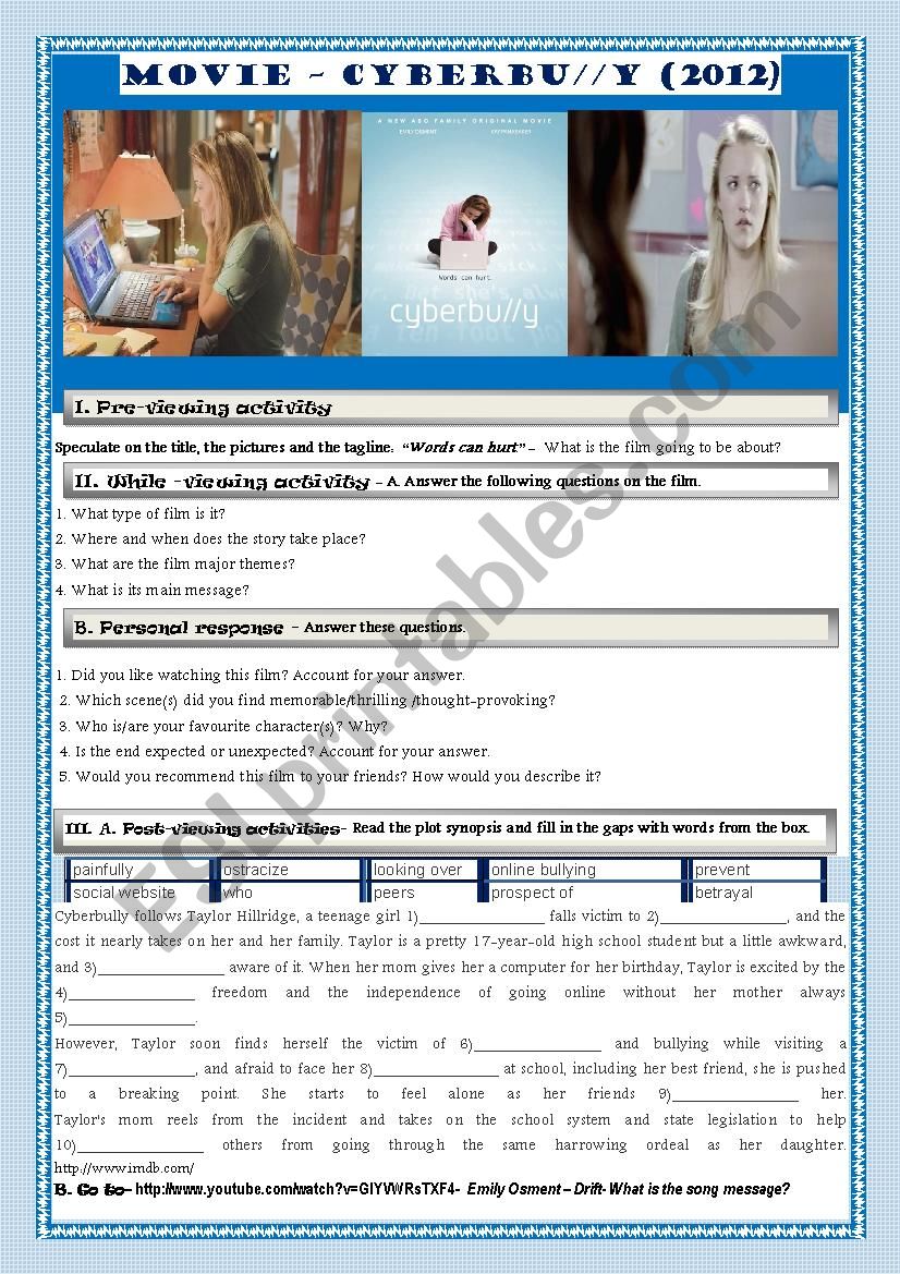 MOVIE - CYBERBULLY (2012) worksheet