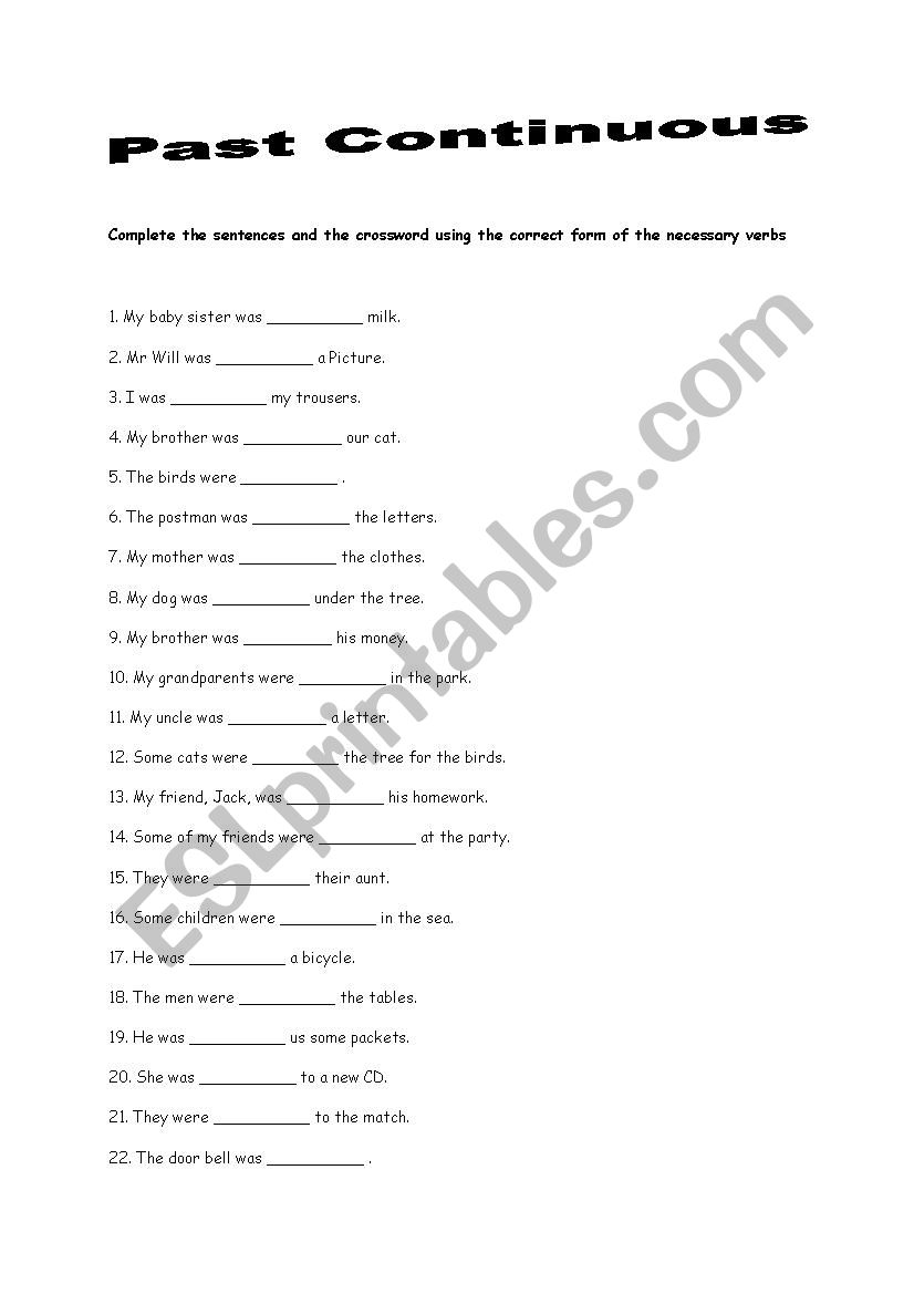 Grammar Test and A Crossword - Past Continuous