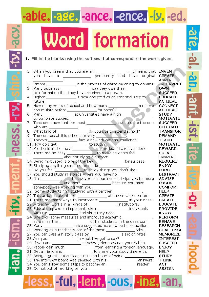 Word Formation worksheet