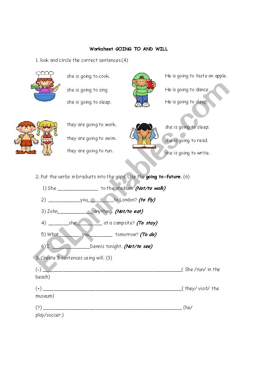will and going to  worksheet