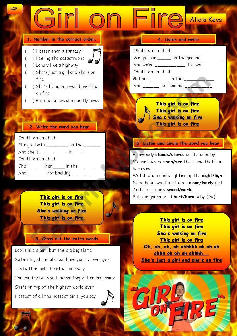 Girl on Fire (Alicia Keys) worksheet
