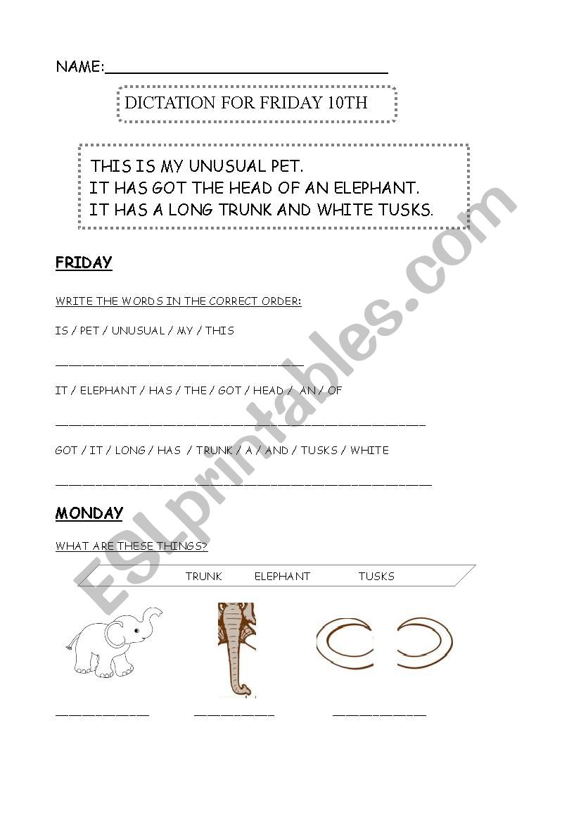 Dictation - Animals worksheet