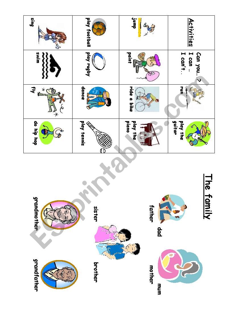 Activities and family worksheet