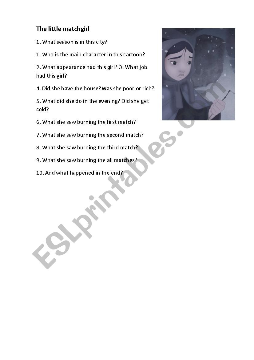 the little matchgirl worksheet