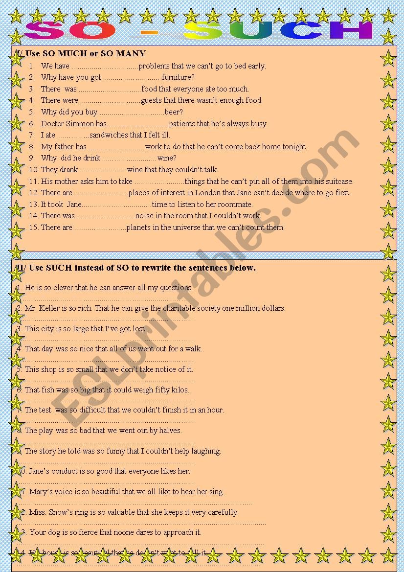 So - Such (part 3) worksheet