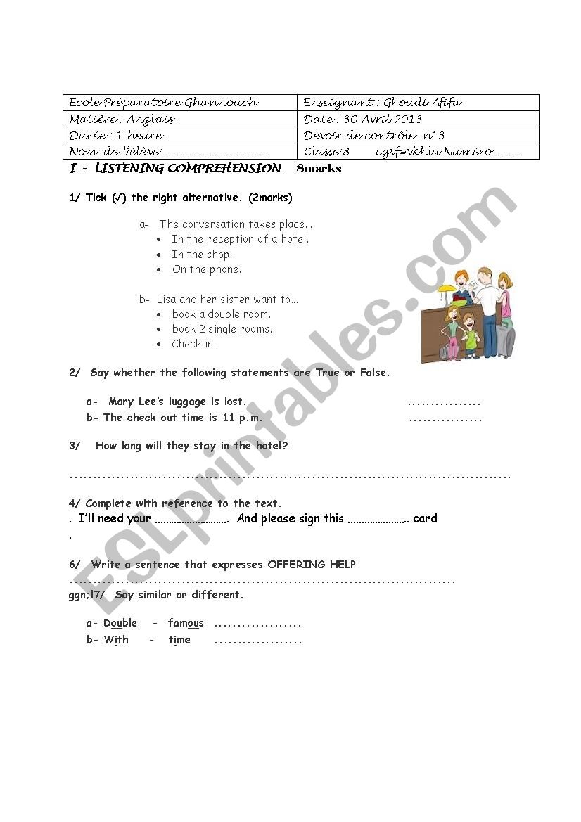 mid term test3 8th form worksheet