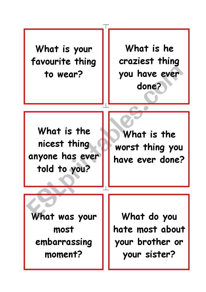 Conversation game worksheet