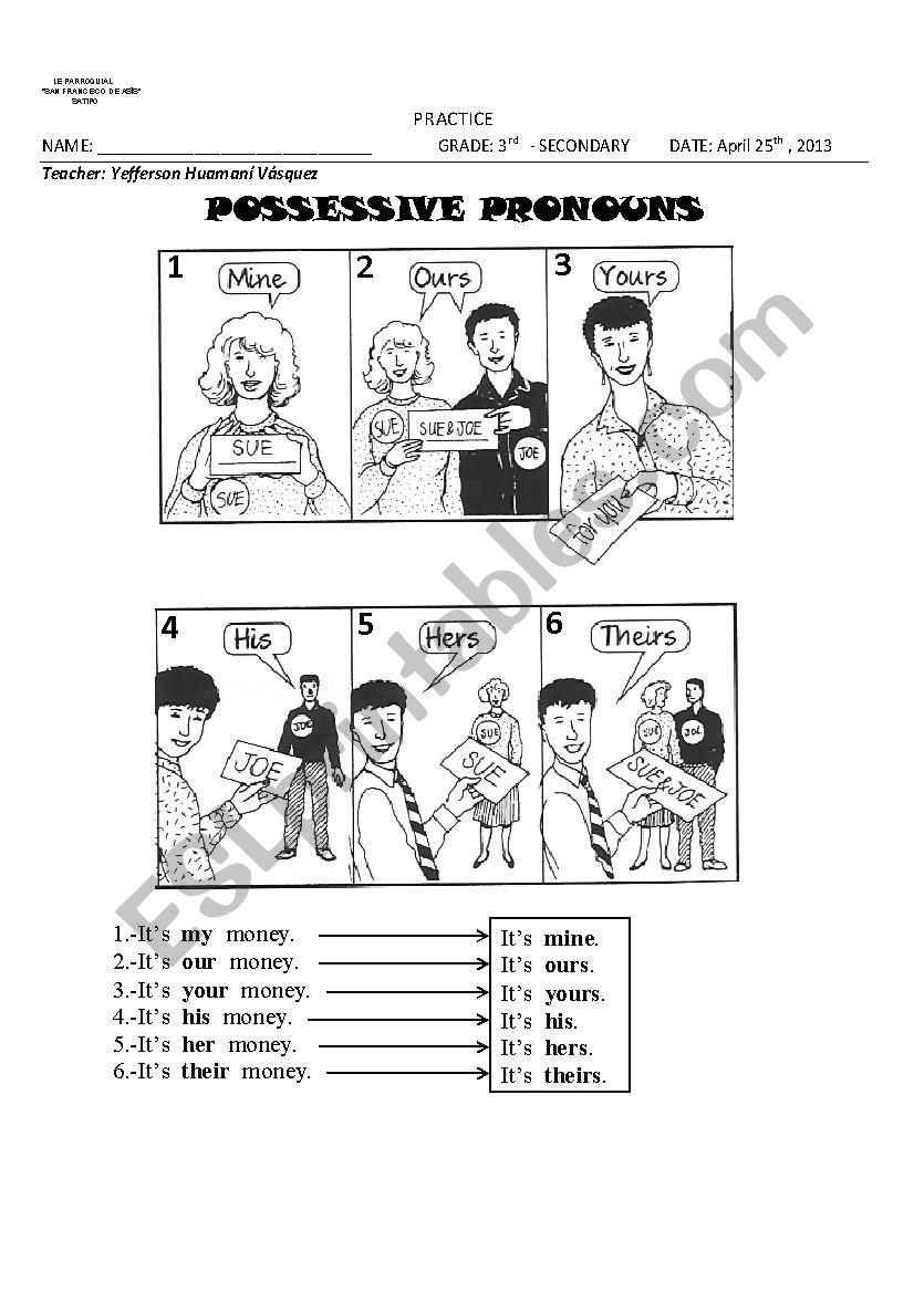 possessive pronouns worksheet