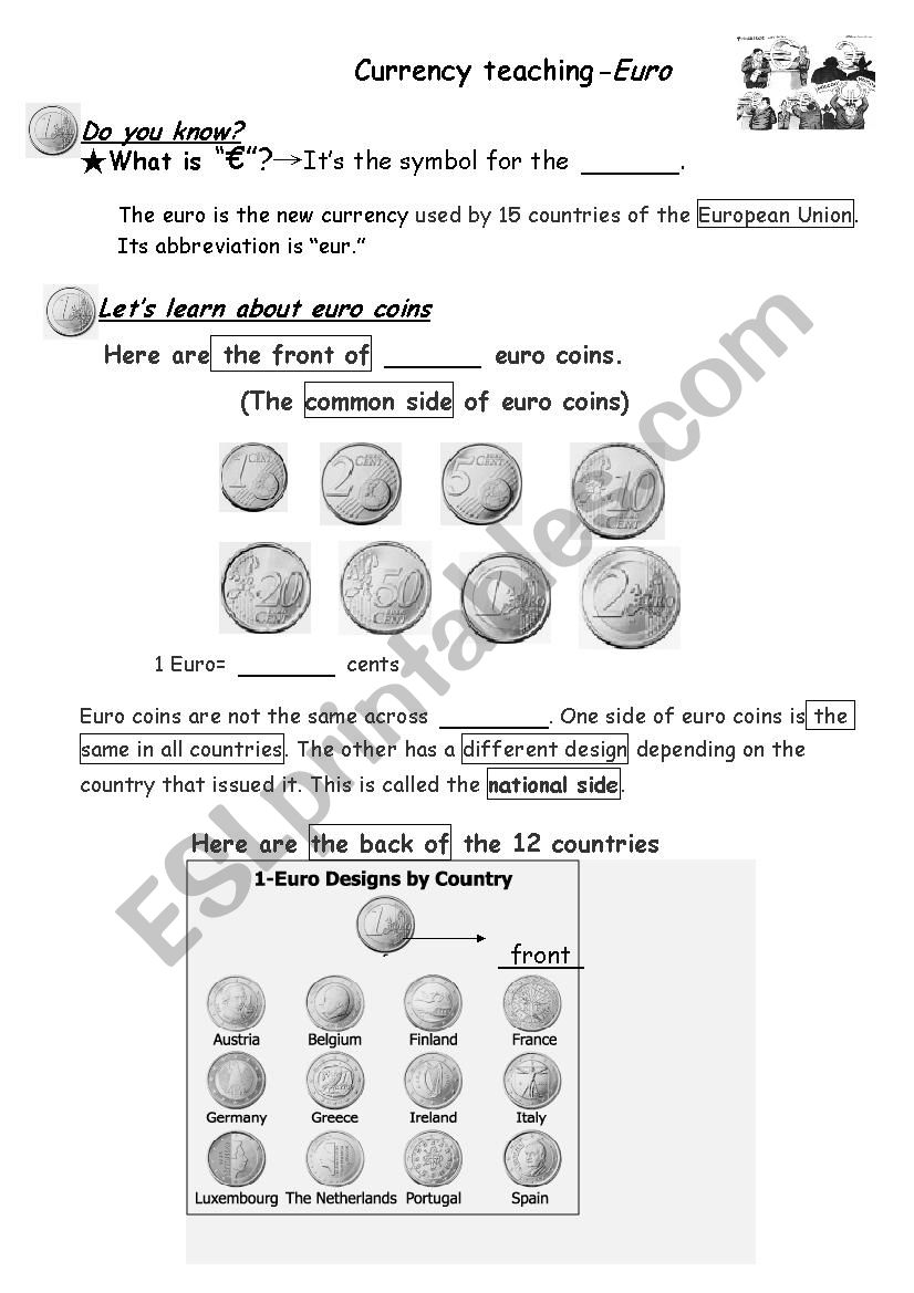 currency teaching worksheet