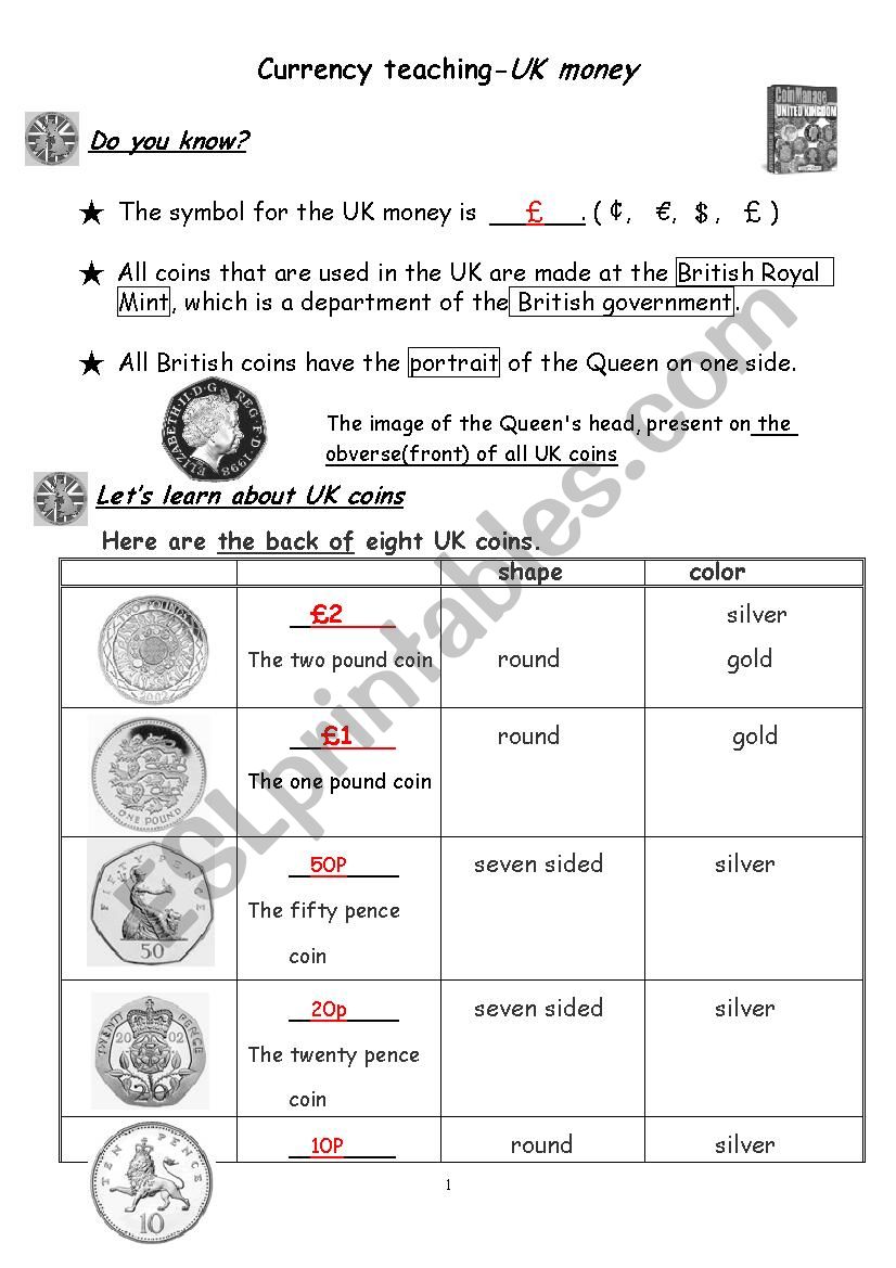 currency teaching-UK money worksheet