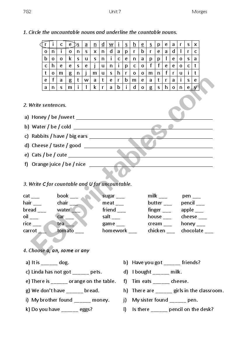 Countable and Uncountable nouns