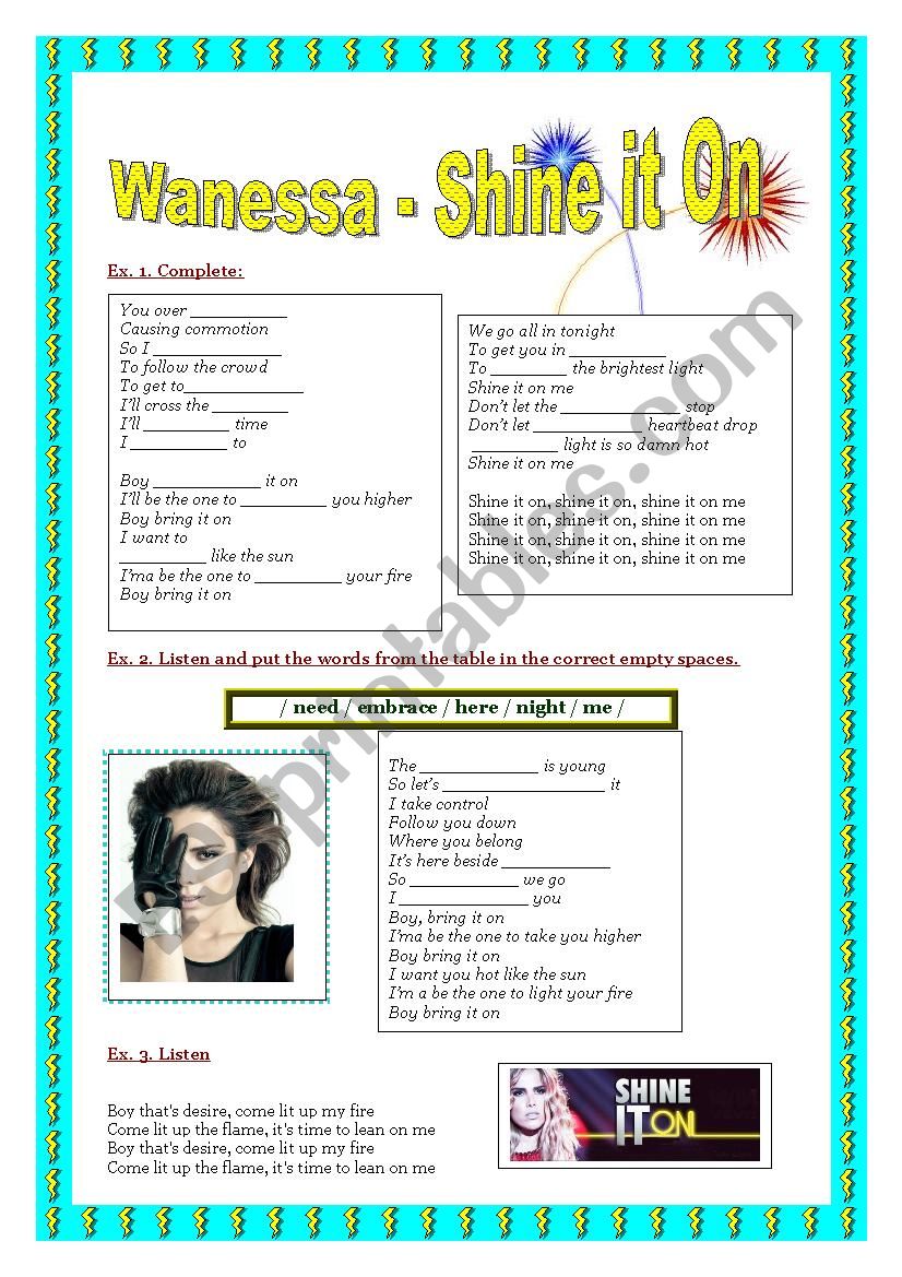 Song: Shine it on (Wanessa) worksheet