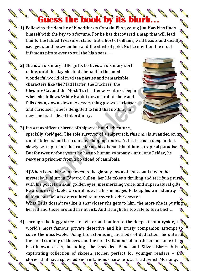 Reading: blurbs worksheet