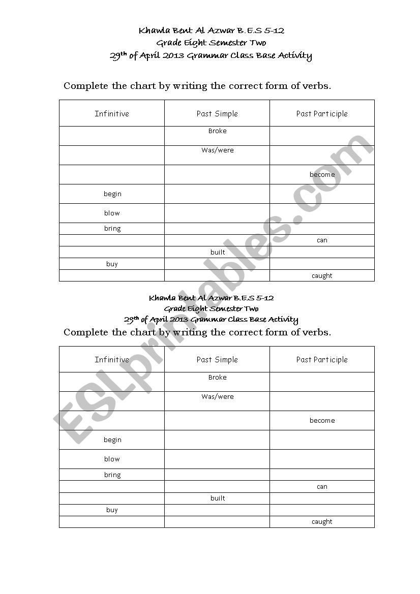 verbs worksheet