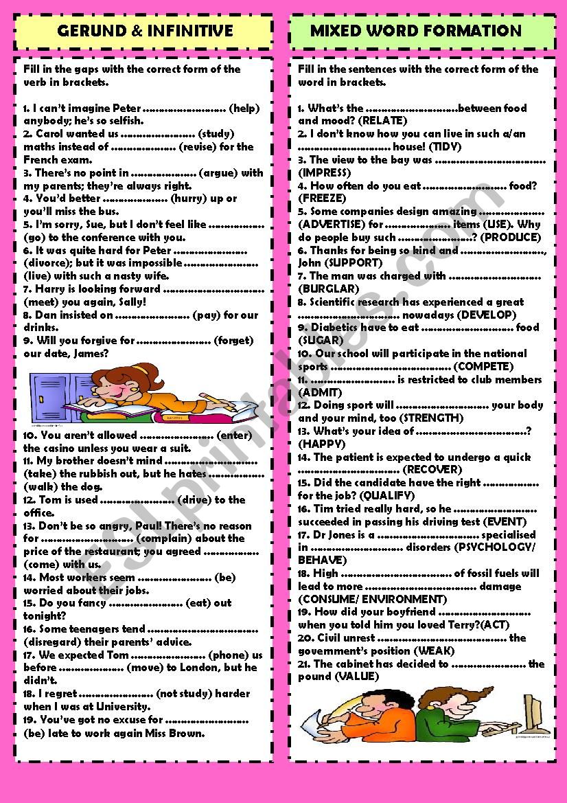 Review 1: gerund or infinitive & word formation (+ key)