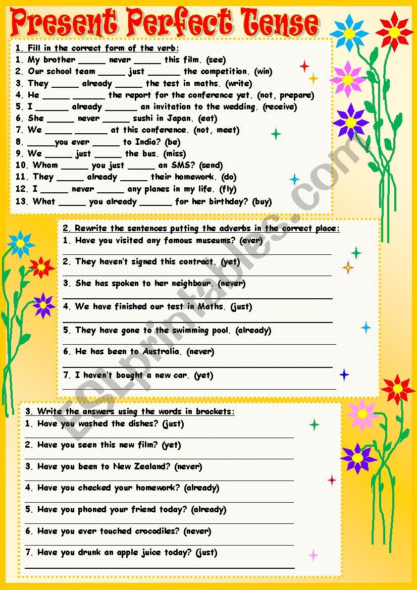 Present Perfect Tense Exercises With Answers Byju S