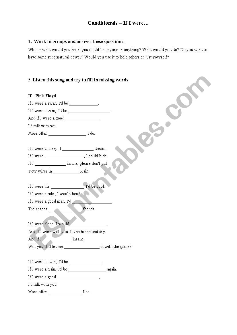 Conditionals - If I were worksheet