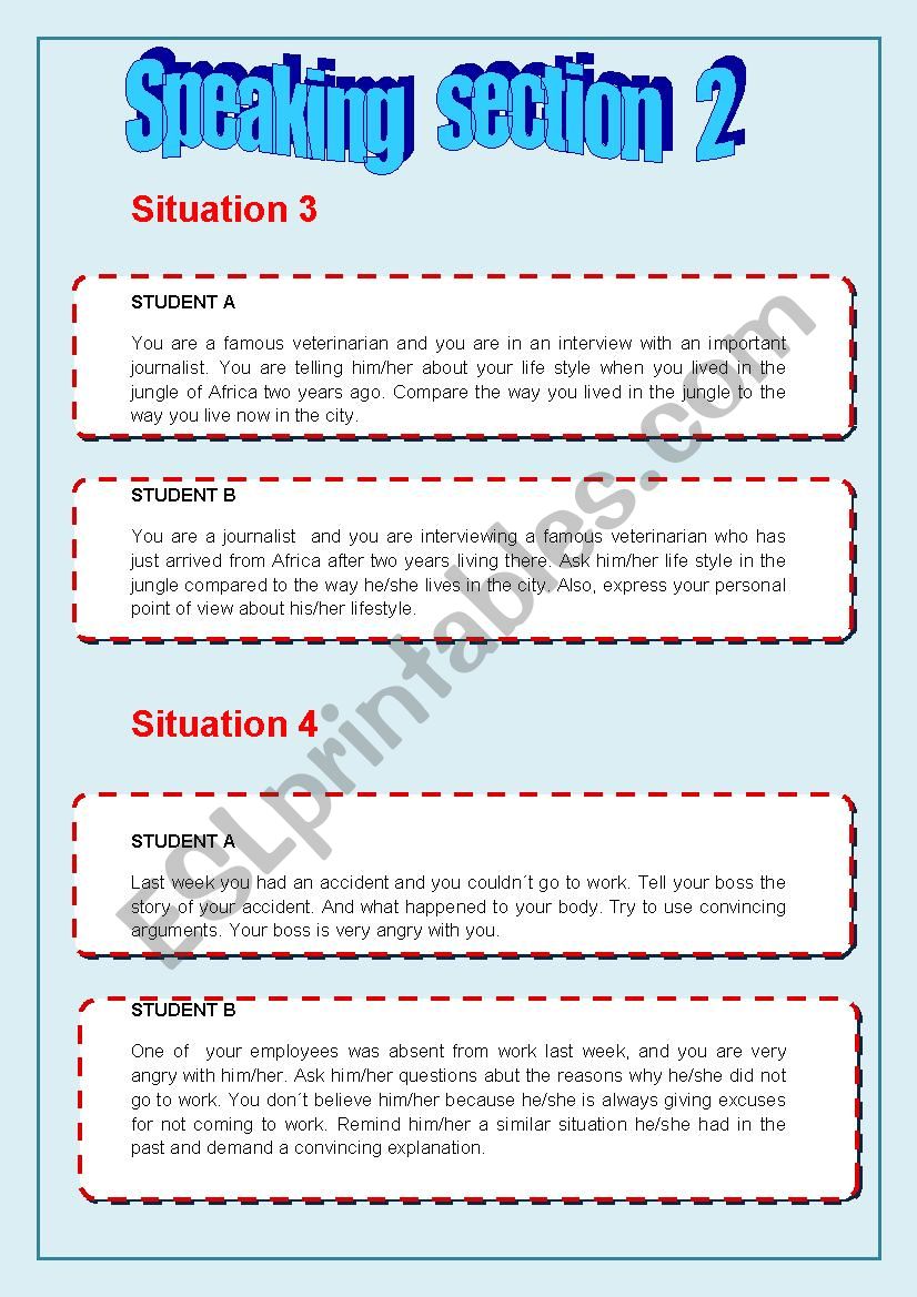 SPEAKING SECTION 2/4 worksheet