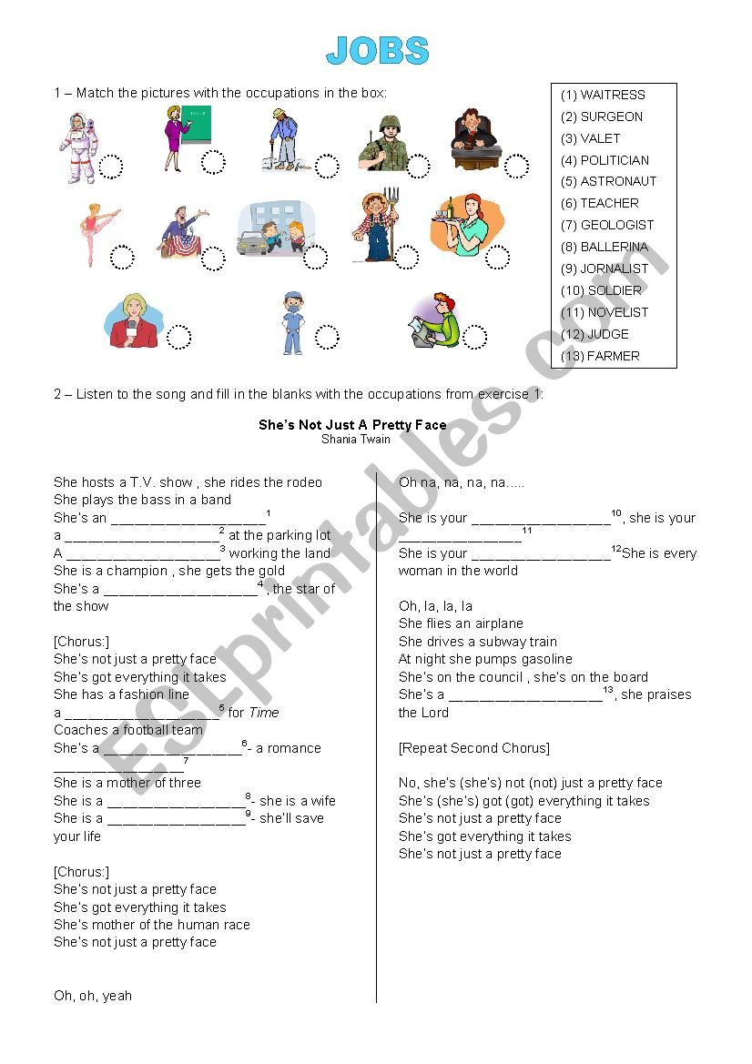 JOBS (song) worksheet