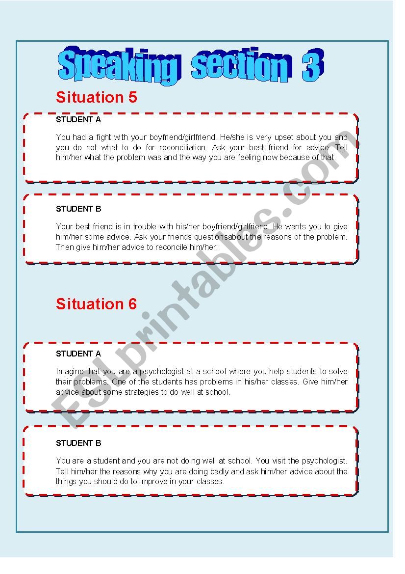 SPEAKING SECTION 3/4 worksheet
