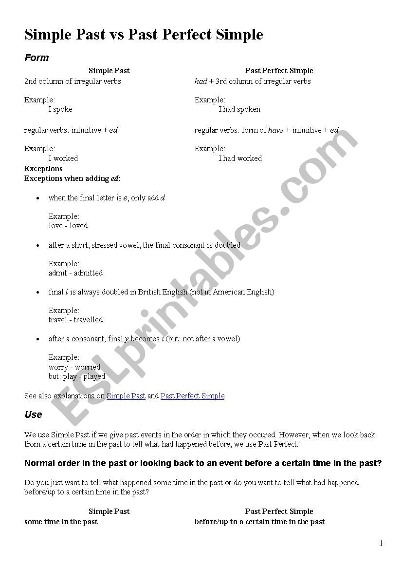 past simple vs past perfect worksheet