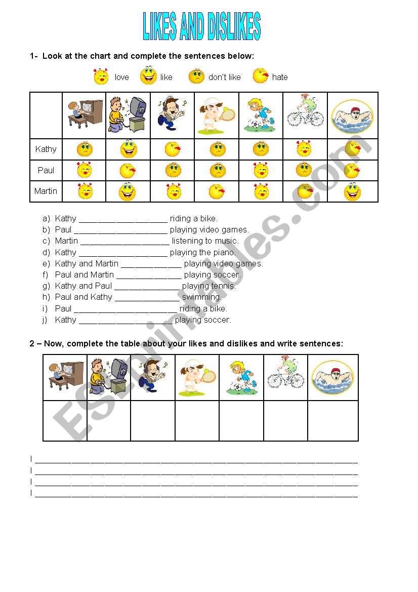 LIKES AND DISLIKES worksheet