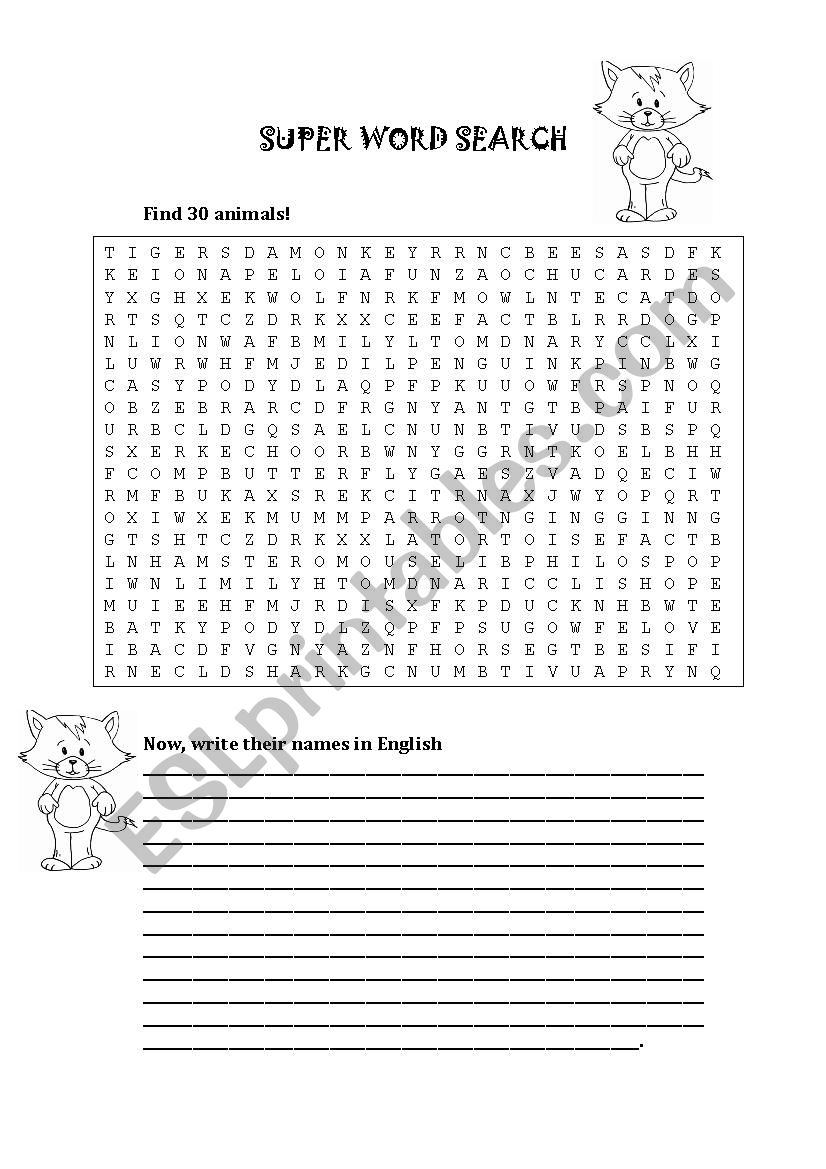 Super word search worksheet