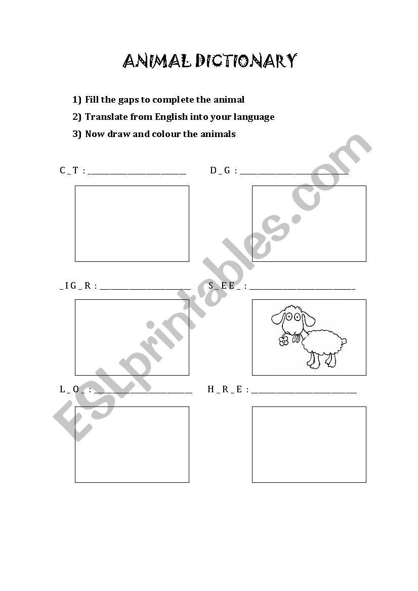 Animals Picture Dictionary worksheet