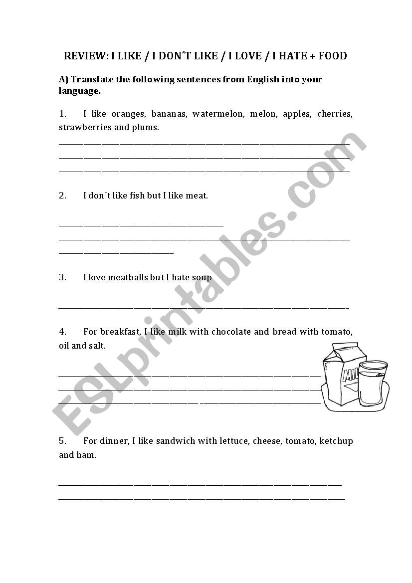 Food review worksheet