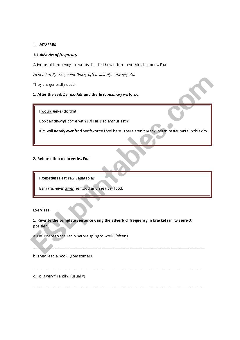 Adverbs worksheet
