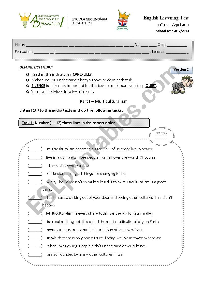 Listening Test about multiculturalism (version 2)