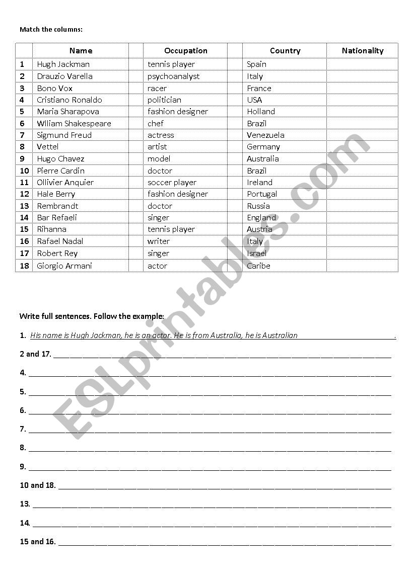 To Be Occupation worksheet
