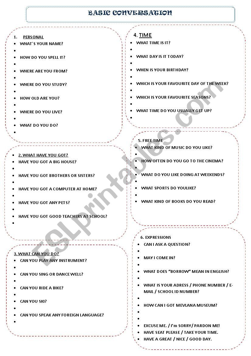 SOME BASIC SENTENCES IN SPOKEN ENGLISH ESL Worksheet By Pafta23