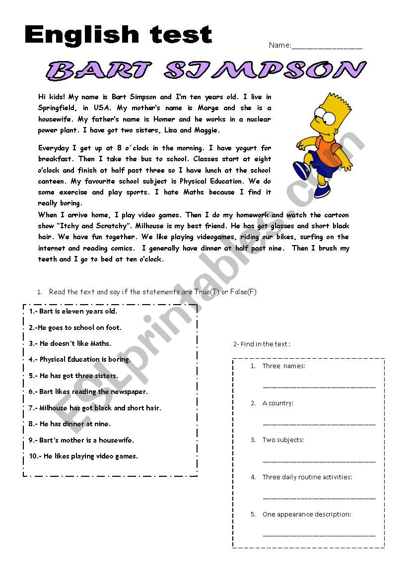 the simpsons test worksheet