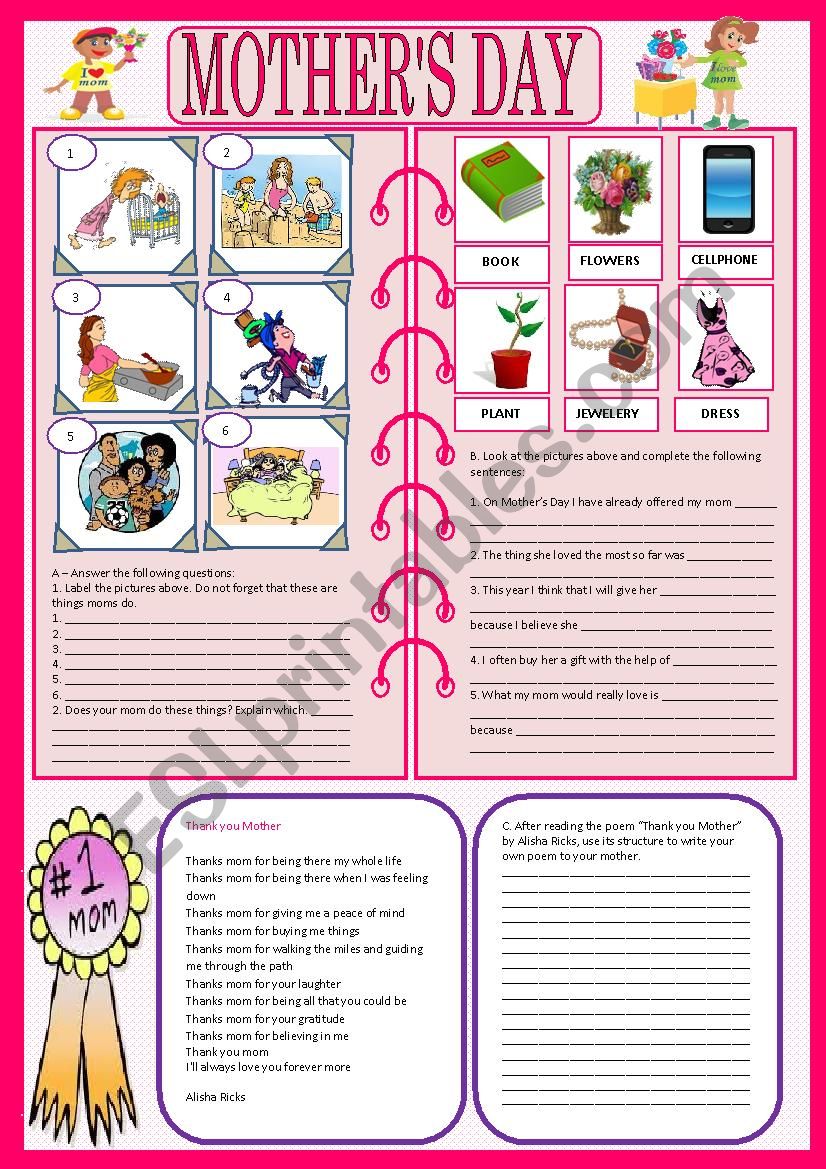 MotherÂ´s Day worksheet