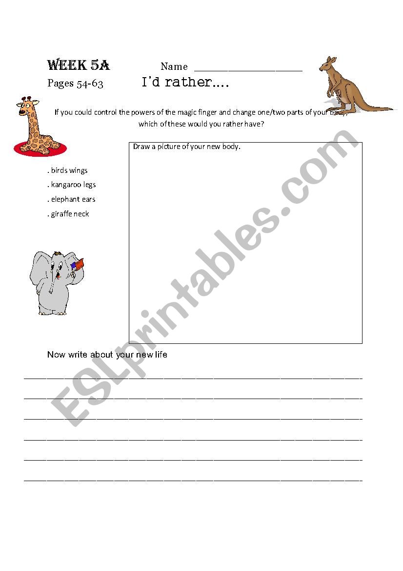 The Magic Finger 5a & b worksheet