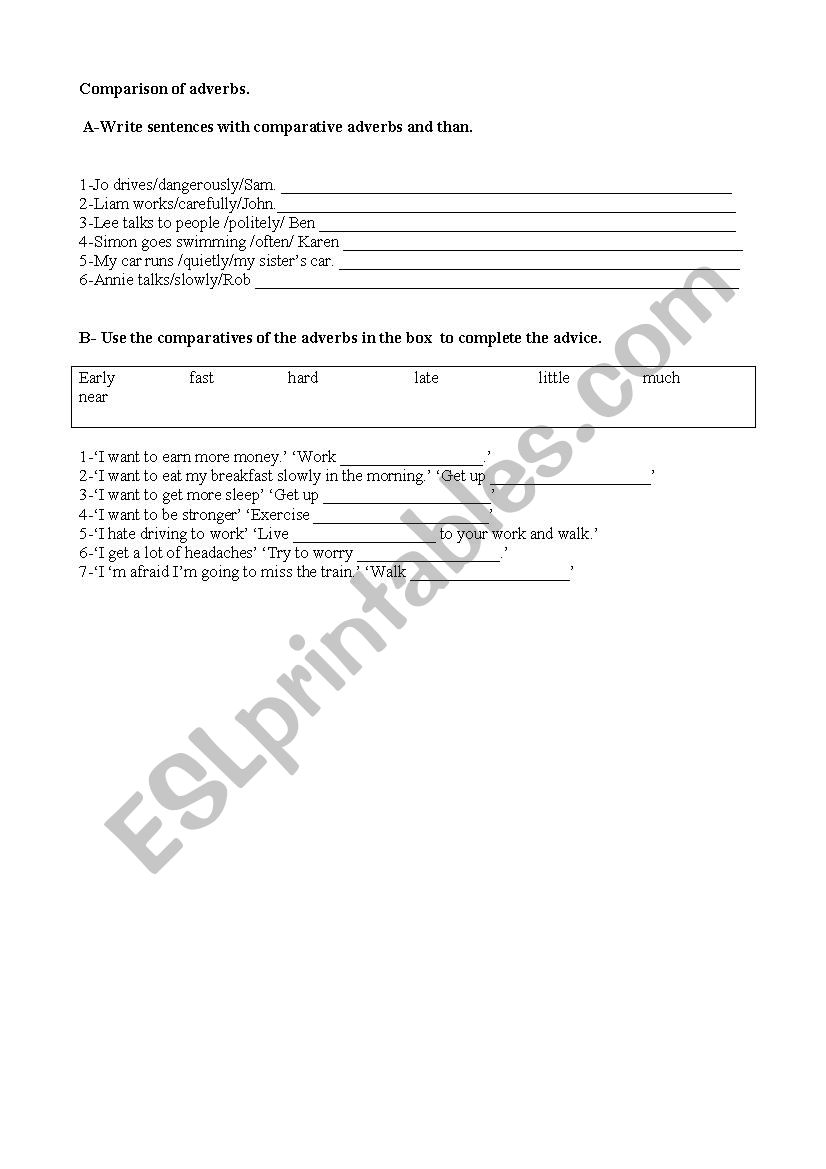 Comparison of Adverbs worksheet