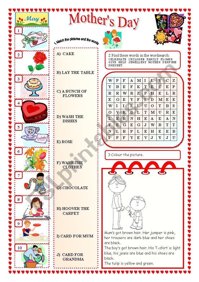 MotherÂ´s Day worksheet