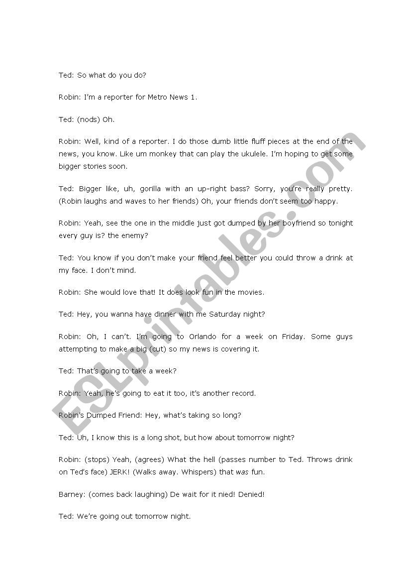 How I Met Your Mother Season 1x1 Script Esl Worksheet By Mgkim555 How I Met Your Mother Season 1x1 Script Esl Worksheet By Mgkim555