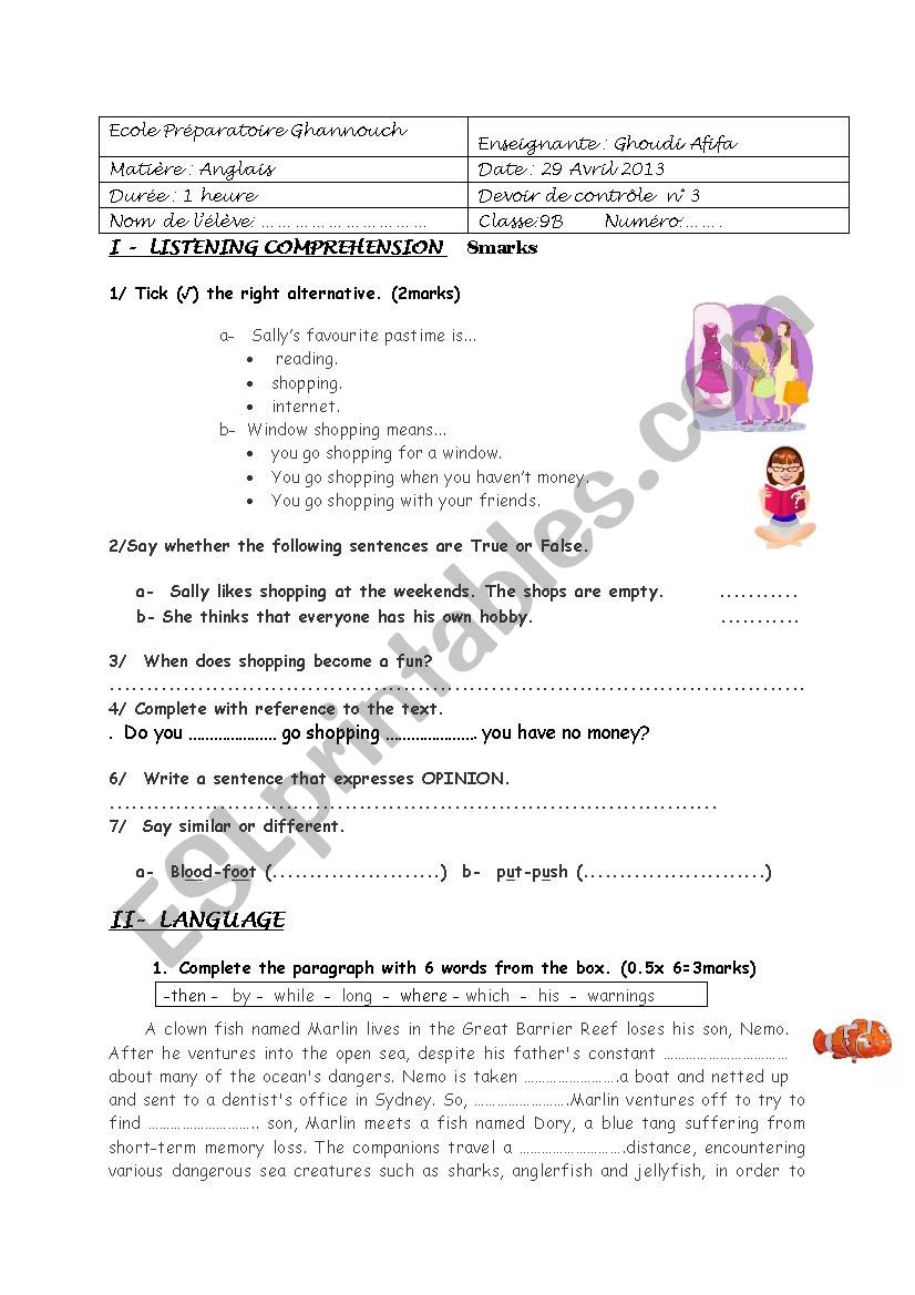 mid term test 3 9th form worksheet