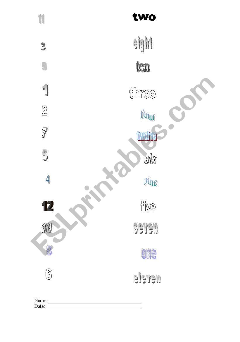 Matching Exercise worksheet