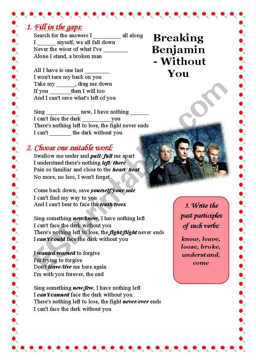 Breaking   Benjamin   - Without   You (song worksheet)