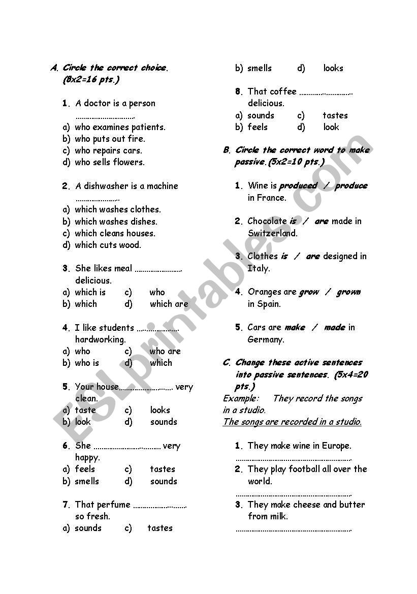 passives and advice worksheet