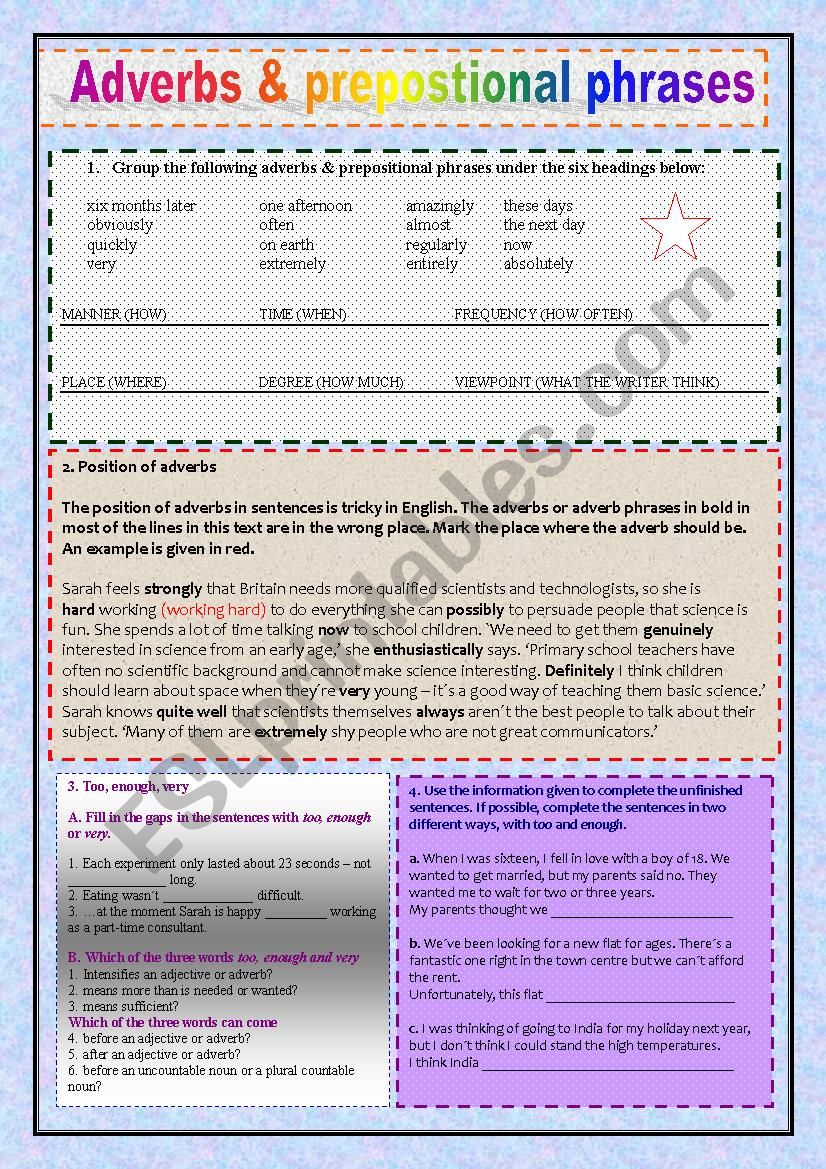 Adverbs and prepositional phrases