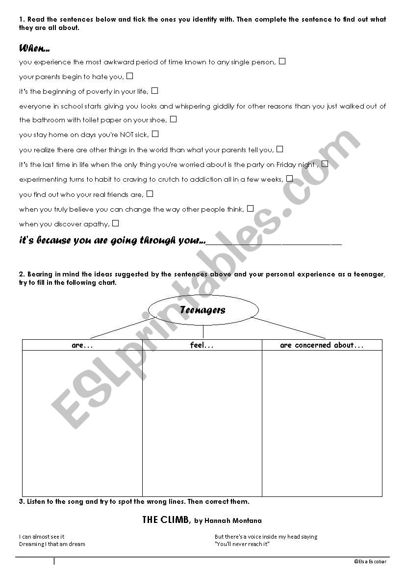 The climb worksheet