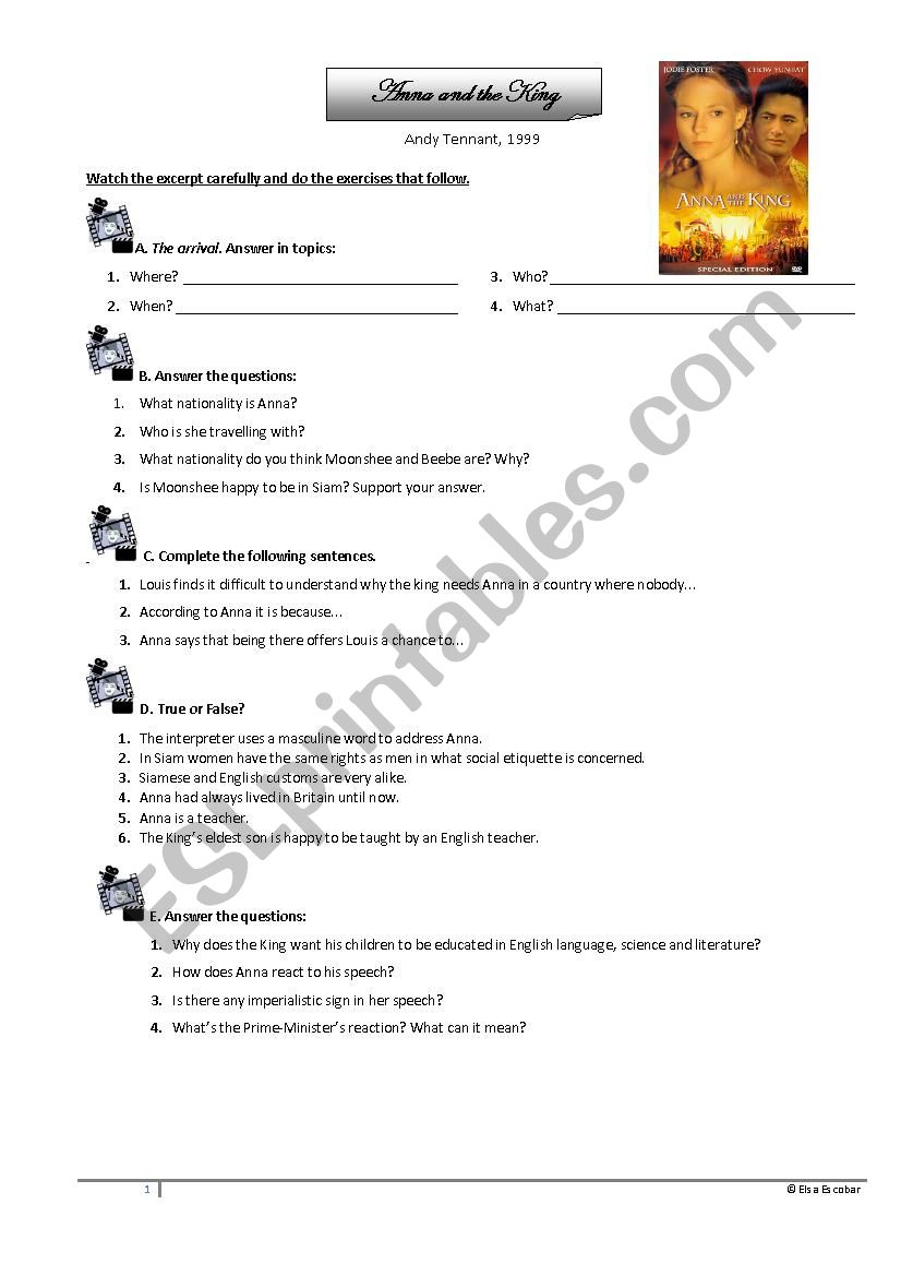 Anna and the King worksheet