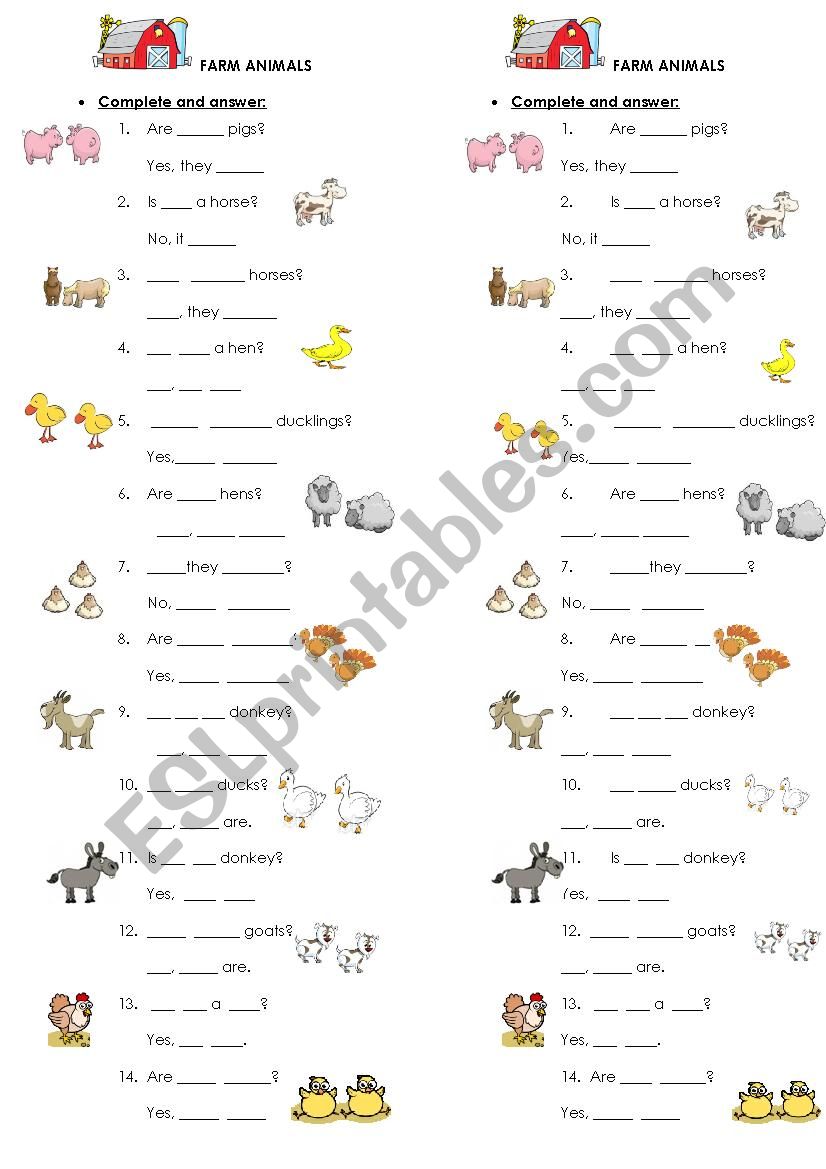 farm animals demonstratives worksheet