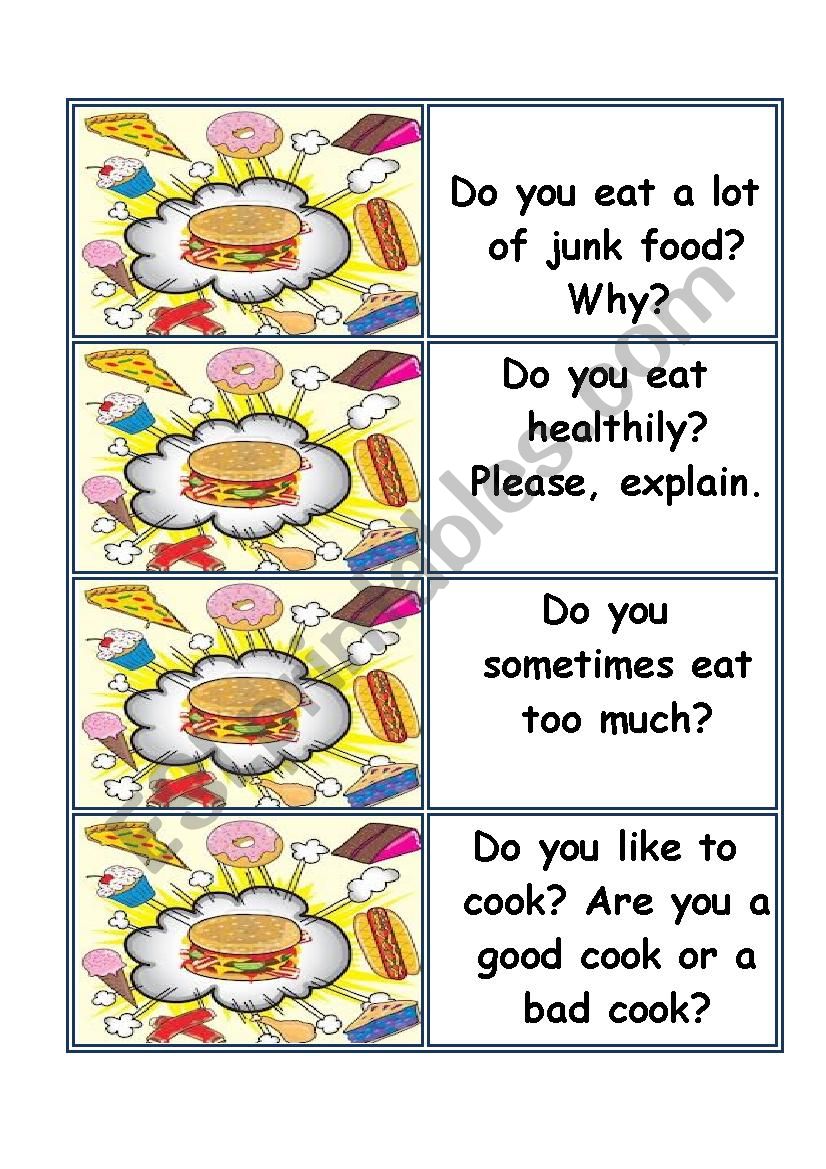 Conversation cards about food worksheet