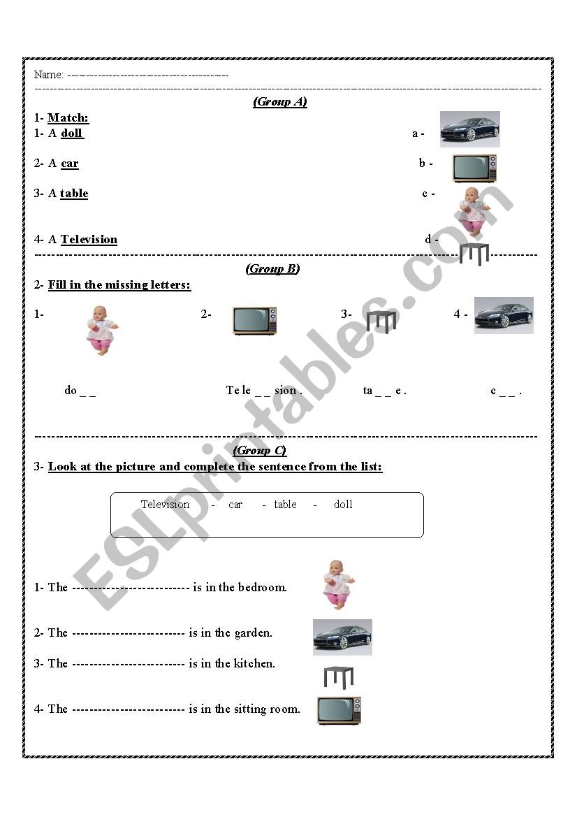 things at home worksheet